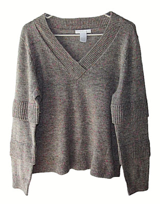 Design History Size L Gray Speckled Long Sleeve V Neck Pullover Sweater