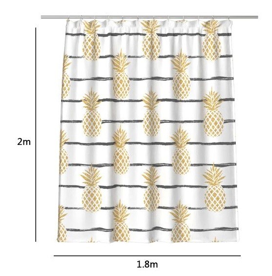 Tenda Doccia AntiMuffa Impermeabile 180x200cm Con Anelli Bagno Ananas Dorati dfh
