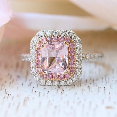 2ct Pink CZ Wedding Ring For Women 925 Sterling Silver Halo Set Evening Jewelry
