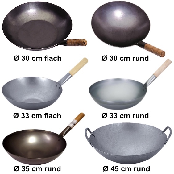 Wok Pfanne Ø 30 cm - 45 cm China Gastronomie runder Boden Gasherd FREIE AUSWAHL