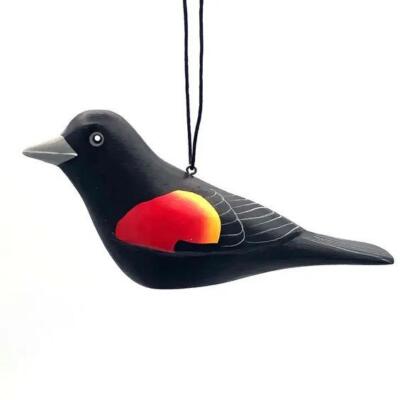Red Winged Blackbird Bird Fair Trade Nicaragua Wood Handcrafted Ornament