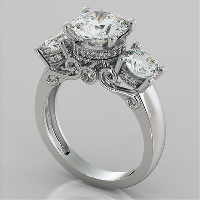 Round Adstar CZ Diamond Three Stone Anniversary Ring 925 SS Precious High Jewel