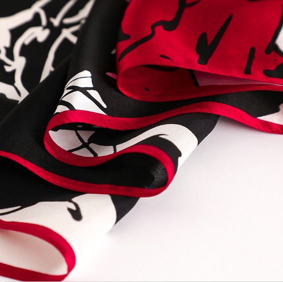 100% Silk long Scarf Women neckerchief Shawl Wrap floral red black white ZT373