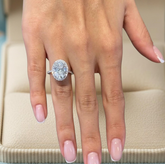 Oval Cut Halo 4.55 TCW IGI Lab Grown Diamond 14K White Gold Engagement Gift Ring