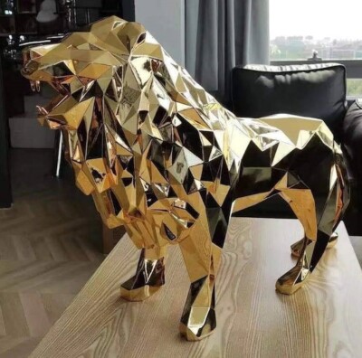 Real Life Like Geometric Polygonal Lion Resin Sculpture Statue Figurine Simulate