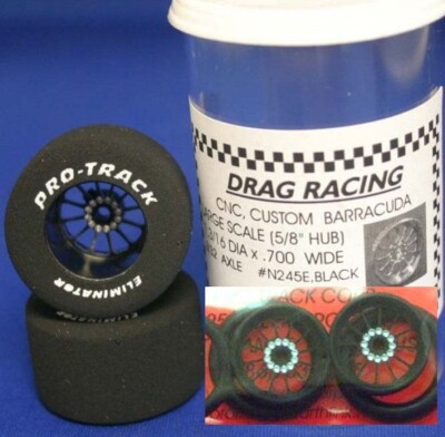 Pro Track ''Turbine Black'' 1 3/16'' x .700 wd Matching Rr & Ft 1/24 Slot Car Drag