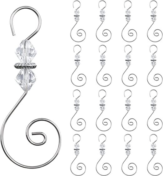 Swirled Round Bead Christmas Photo Ornament Hooks 48 Beaded Hangers