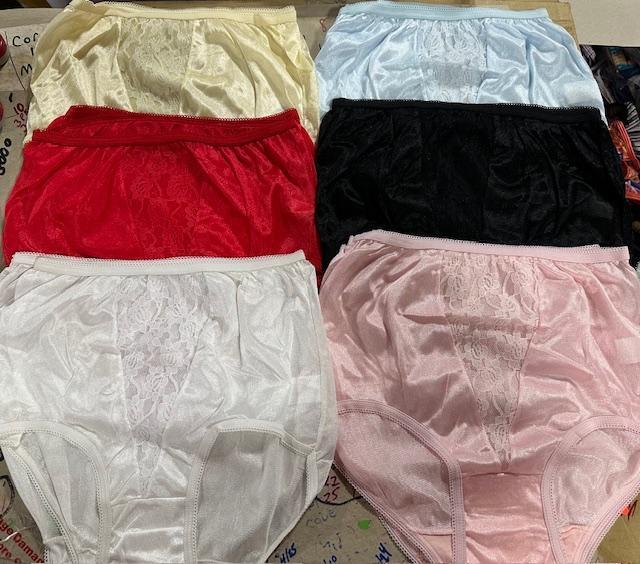 12 Pairs (1 dz) Famous Maker 100% NYLON Briefs SEXY LACE insert Sz 5 6 7  UNISEX