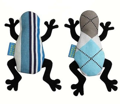NEW 100% Organic Catnip Frog Cat Toy in Blue Argyle or Stripe Print by Doggles