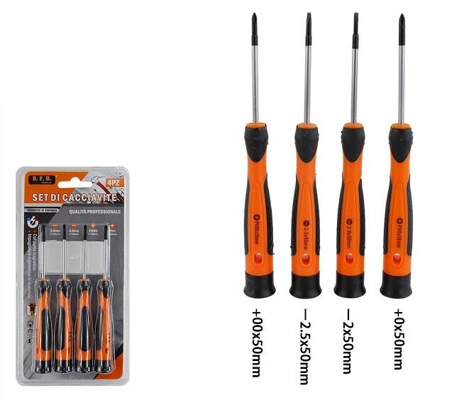Set Kit 4 Pezzi Cacciaviti Croce Taglio Varie Misure Fai da Te dfh