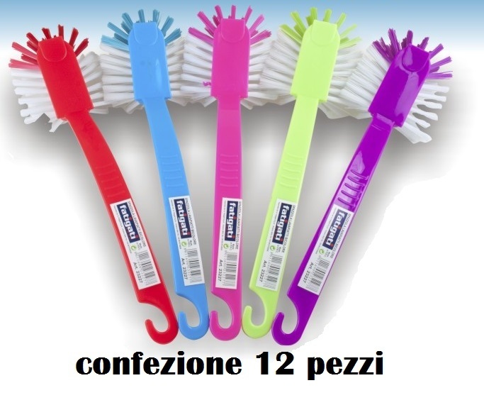 Set 12 Spazzola LavaPiatti Bicolore Cucina Pulire Lavare Piatti 27cm moc