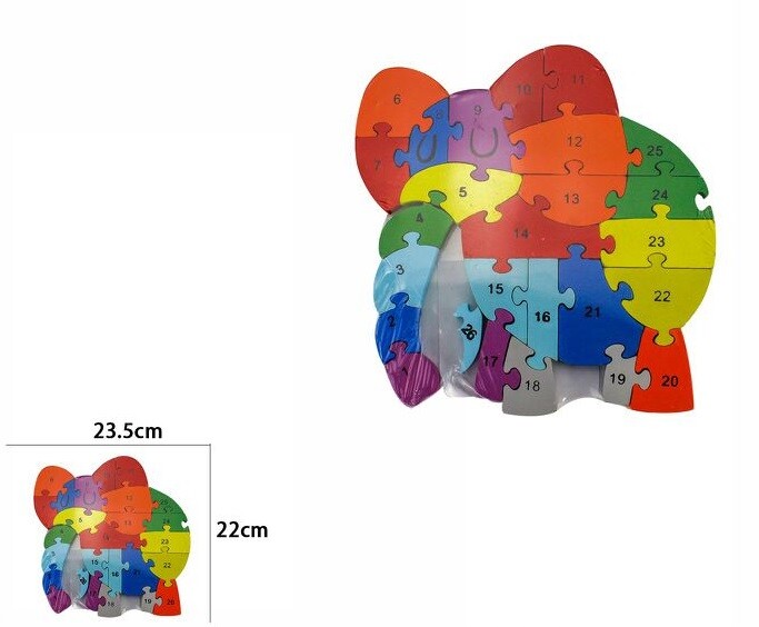 3D Puzzle Legno Forma Elefante Educativo Lettere Numeri Bambini Imparare dfh