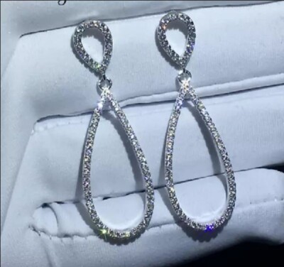 2Ct Round Lab Created Diamond Teardrop Dangling Earrings 14K White Gold Finish
