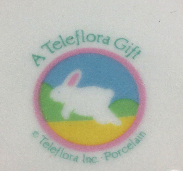 TELEFLORA 5 Inch Porcelain Easter Candy Jelly Bean Dish Pastel Rabbits Bunnies