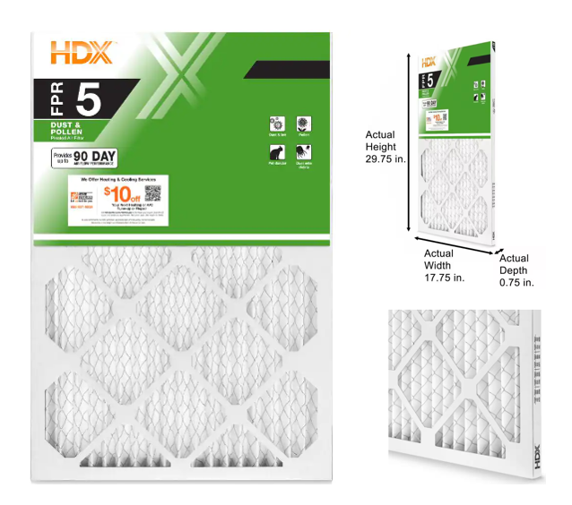 18 x 30 x 1 Standard Pleated Air Filter FPR 5, Air Filters Replacement, 1 Pack