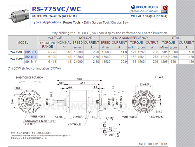 MABUCHI RS-775WC-8514 12V-18V High Speed High Power Large
