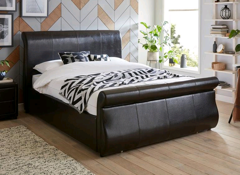 Black Faux Leather Double Bed Frame in Llanrumney, Cardiff Gumtree