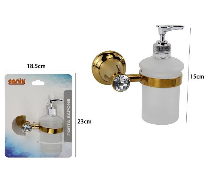 Dispenser Porta Sapone Liquido Vetro Satinato Fissaggio Parete Bagno Dorato dfh