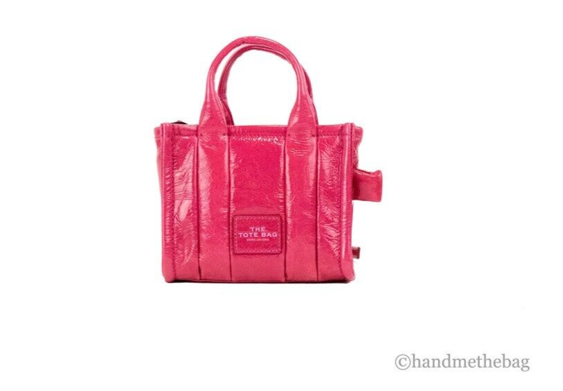 Marc Jacobs The Shiny Crinkle Micro Tote Magenta Leather Crossbody ...