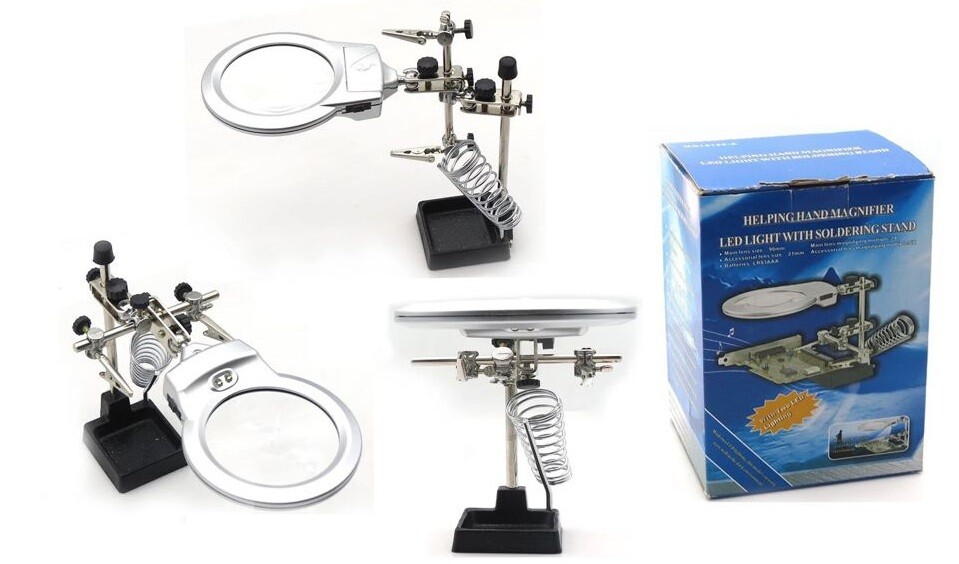 Supporto Saldatore A Stagno Bracci Luce Led Lente Ingrandimento Terza Mano cir