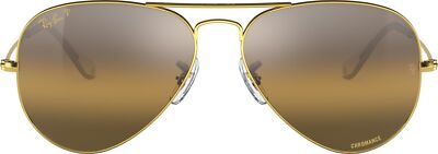 Pre-owned Ray Ban Ray-ban Aviator Large Metal Sunglasses, Legend Gold Frame, Polar Clear Gradient In Silver Brown Chromance
