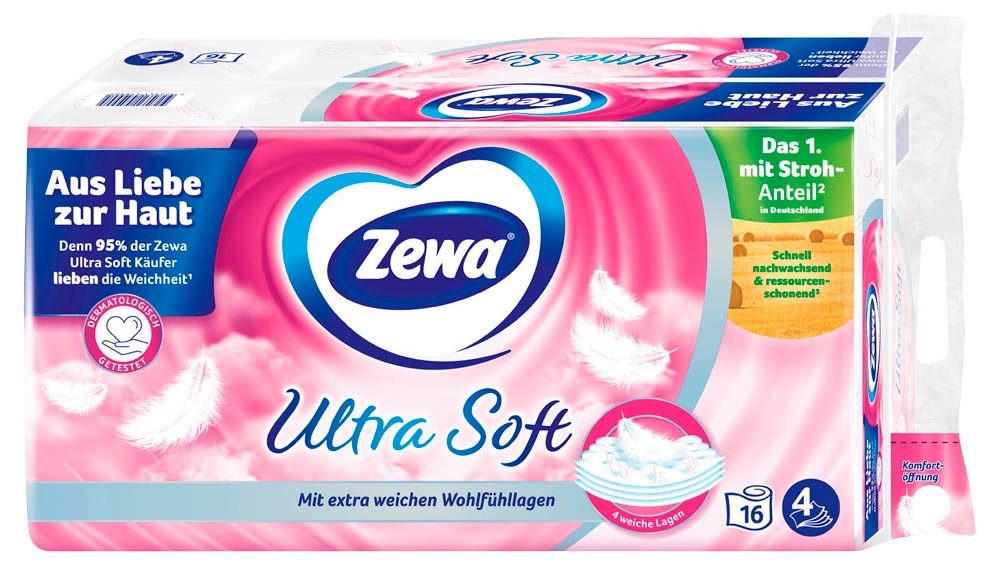 Zewa Ultra Soft & Premium Toilettenpapier 4-lagig 16 Rollen x 150 Blatt