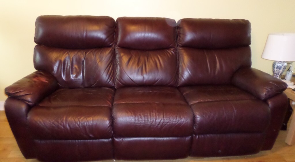 Harveys Leather 3Seater Sofa Electric Recliner Brown / Burgundy in