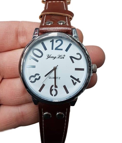 Orologio Da Polso Uomo Analogico Quarzo Data Elegante Moda Round Marrone lac