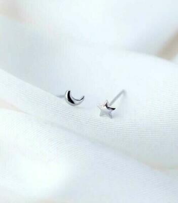 Tiny Moon & Star Silver Mismatch Stud Earrings