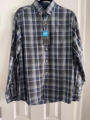 NWT VAN HEUSEN NEVER TUCK BLUE PLAID BUTTON SHIRT SZ 14-14 1/2 ORG $60