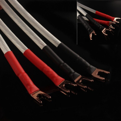 WORLDS BEST CABLES 4 Units - 15 CM - Canare 4S11 – Audiophile Grade - 11AWG - HiFi Speaker Jumper Cable Terminated with Gold Banana to Spade Connectors