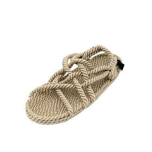 New Womens T Strap Hemp Rope Flat Sandals Beach Weave Summer Shoes