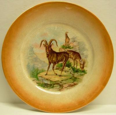 Antique Animals Porcelain Plates (2), Antelope Ram Lustre Ware,