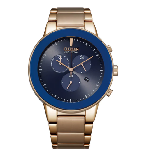 Pre-owned Citizen Men's Stainless-steel Quartz Blue Dial Rose Gold Watch Int-at2243-87l