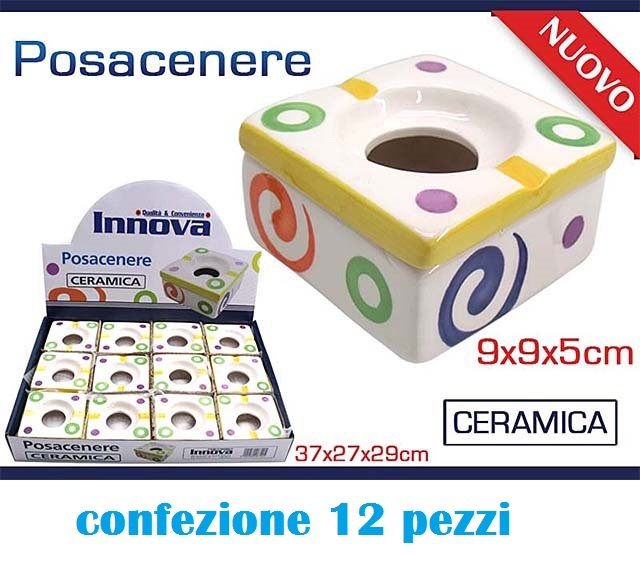 Set 12 Pezzi Posacenere Porta cenere Fantasia In Ceramica 9x9x5cm moc