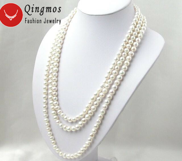 7-8mm Round Natural FW White Pearl Necklace for Women