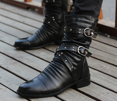 Mens leather hot sale boots with buckles