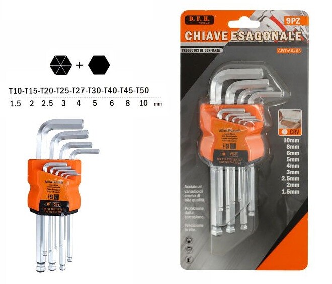 Set Kit 9 Brugole Chiavi Esagonali Cromo Vanadium In Astuccio 66463 dfh