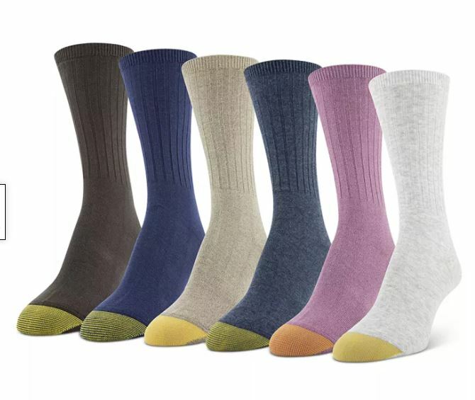 GOLD TOE Women's 6 Pack Ribbed Crew Socks, Size 9-11 fits shoe size 6-9