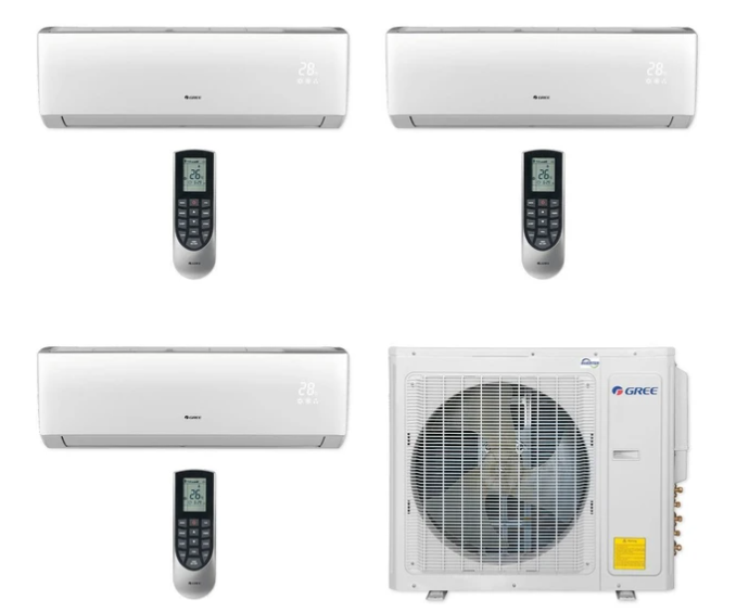 Gree 30,000 BTU  Tri-Zone 9+9+9 Wall Mount Mini Split A/C  2