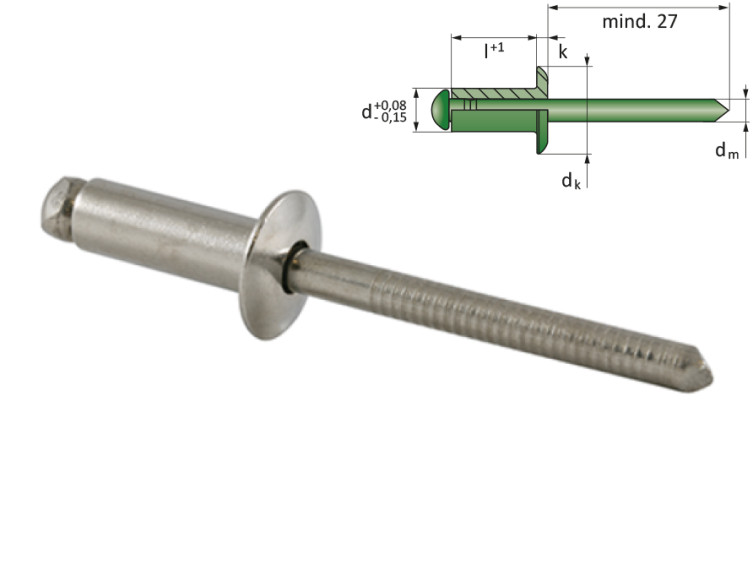 Vvg Rivet Aveugle Alfo Inox/Inox A2 TÃªTe Plate DiamÃ¨Tre 4mm