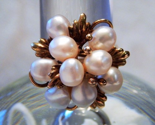 Estate Custom Vintage 585 Solid 14k Gold Pearl Cluster Ring 4.8g sz 5.75