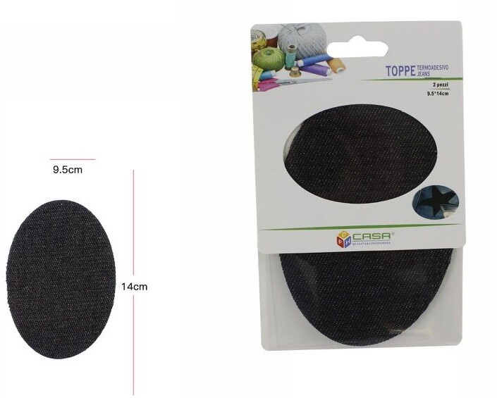 Set 2 Pezzi Toppe Termoadesive Ovali Jeans Nero dfh