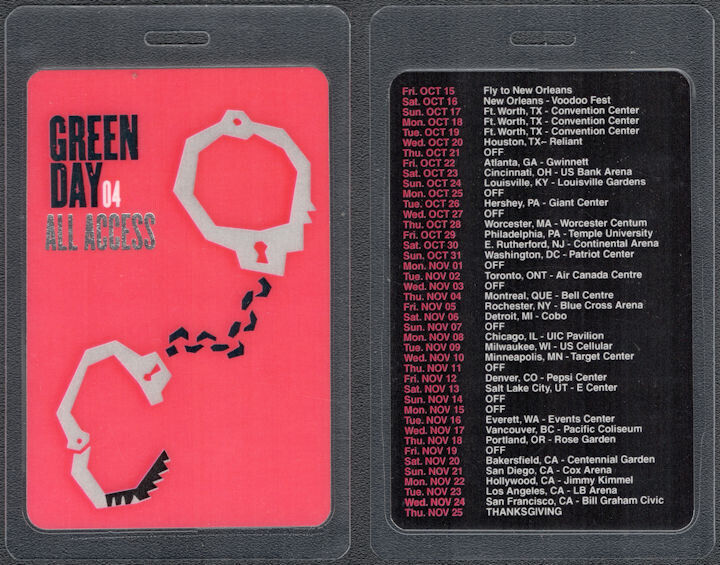 2004 Green Day OTTO Laminated All Access Backstage Pass from the American Idiot.