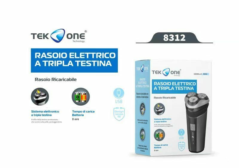 Rasoio Elettrico TeKone 8312 Ricaricabile 3 Testine Lame Acciaio Barba Baffi hsb