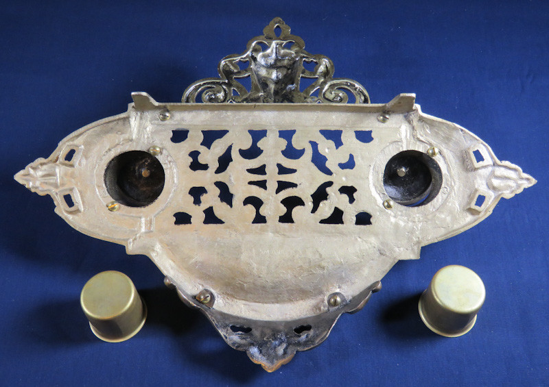 Vintage Footed Brass Bronze Inkstand with Double Brass Inkwells Brass Lid Japan