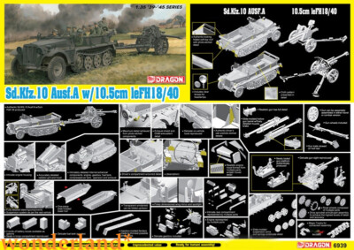 DRAGON 6939 Sd.Kfz/10 Ausf.A w/10.5cm leFH18/40 Model