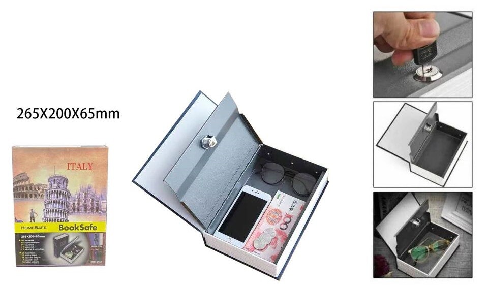 Salvadanaio Cassaforte Libro Segreta Monete Cassetta Soldi 265x200x65mm cir
