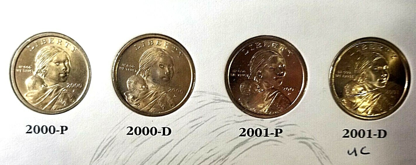 2000-2004 Sacagawea Native American 10 Coin Dollar Set W FOLDER