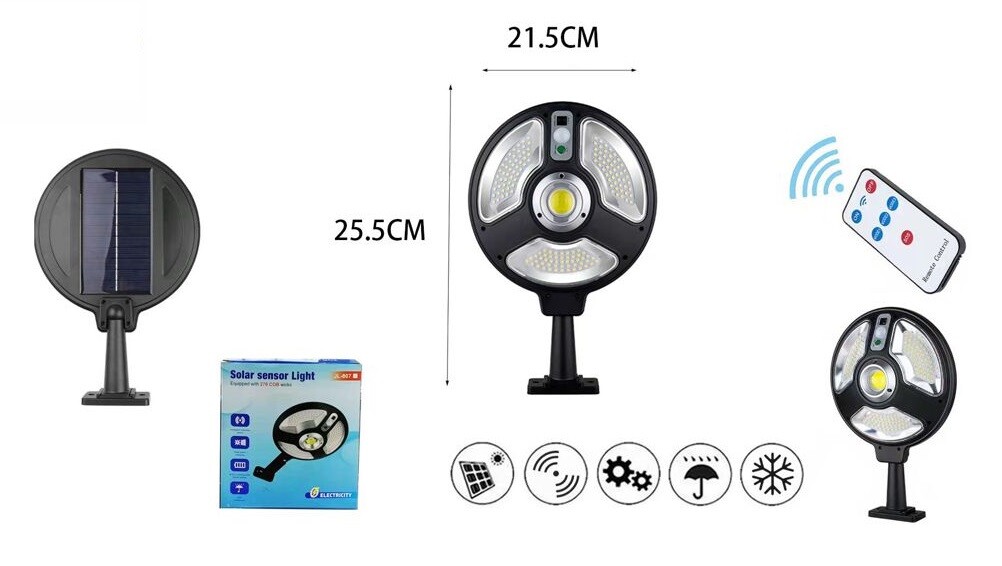 Faro Faretto Solare Da Esterni Led 270 Cob Con Sensore Telecomando Jl-807 cir